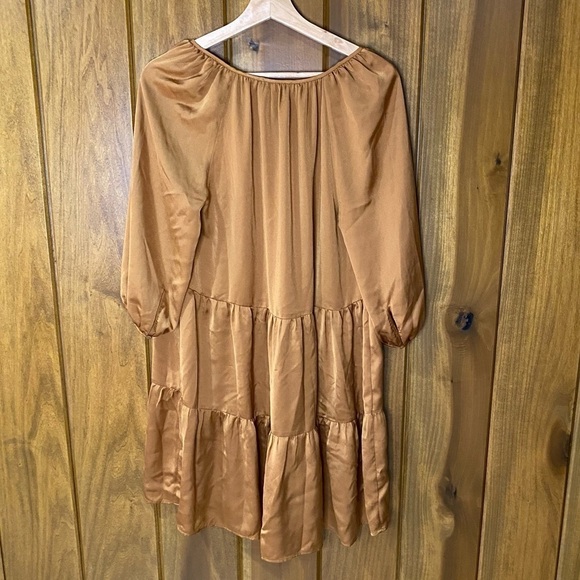 Banana Republic Satin Tiered Tie V-Neck Swing Mini Dress BOHO Peasant Size XS - Picture 5 of 8